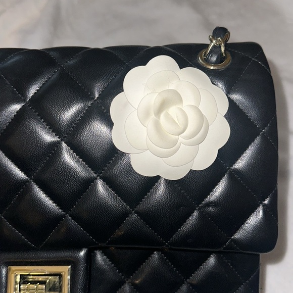 Orli Black Purse with an authentic Chanel Camelia Flower - Picture 9 of 10